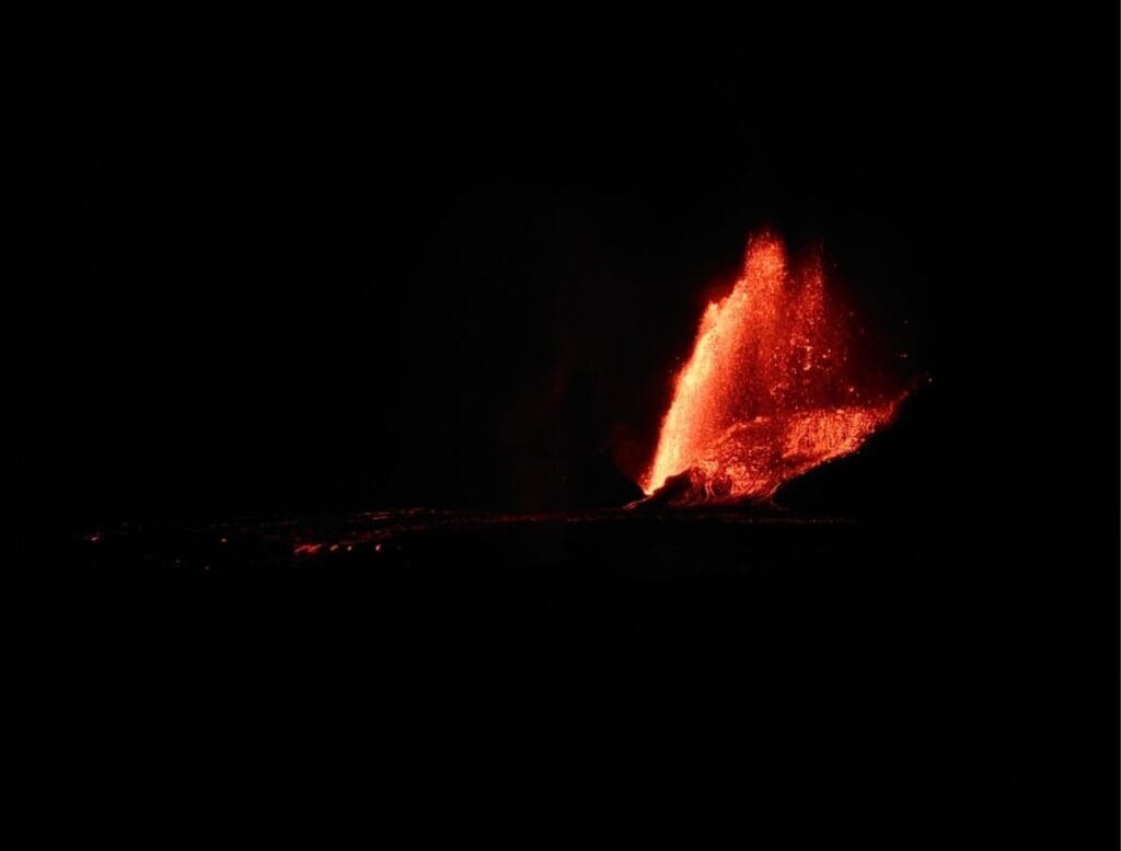 Kilauea lava fountain at night
