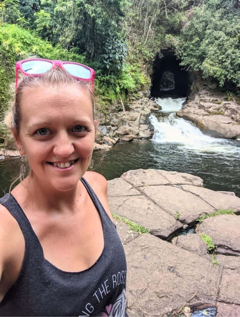 a selfie of me at six tons waterfall standing on a boulder platform