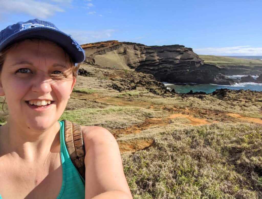 Me near the dunes down to Papkolea Green Sand Beach