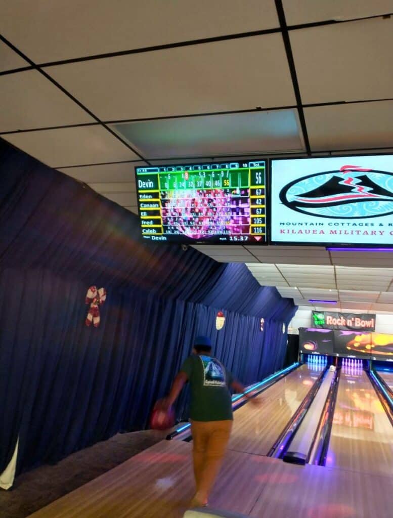player throwing a ball in Bowling alley inside Kilauea Military Camp