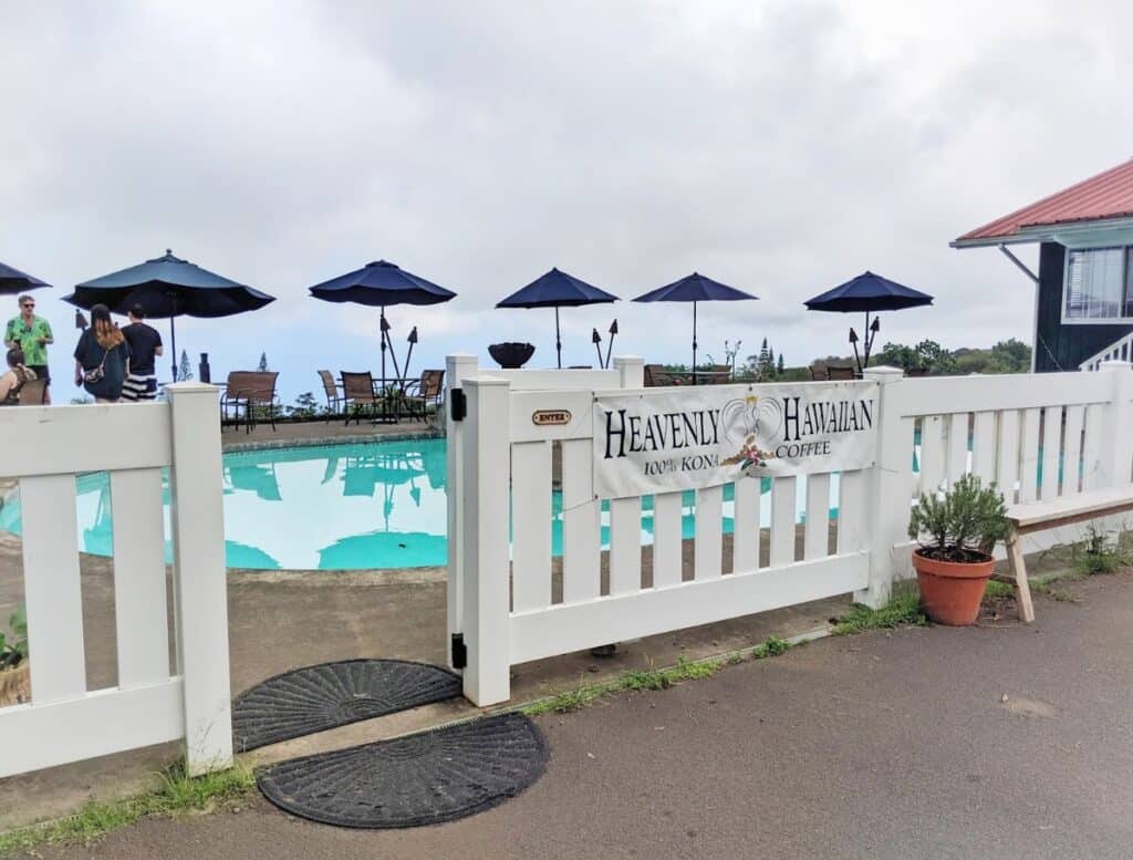 Pool and white gate at Heavenly Hawaiian entrance