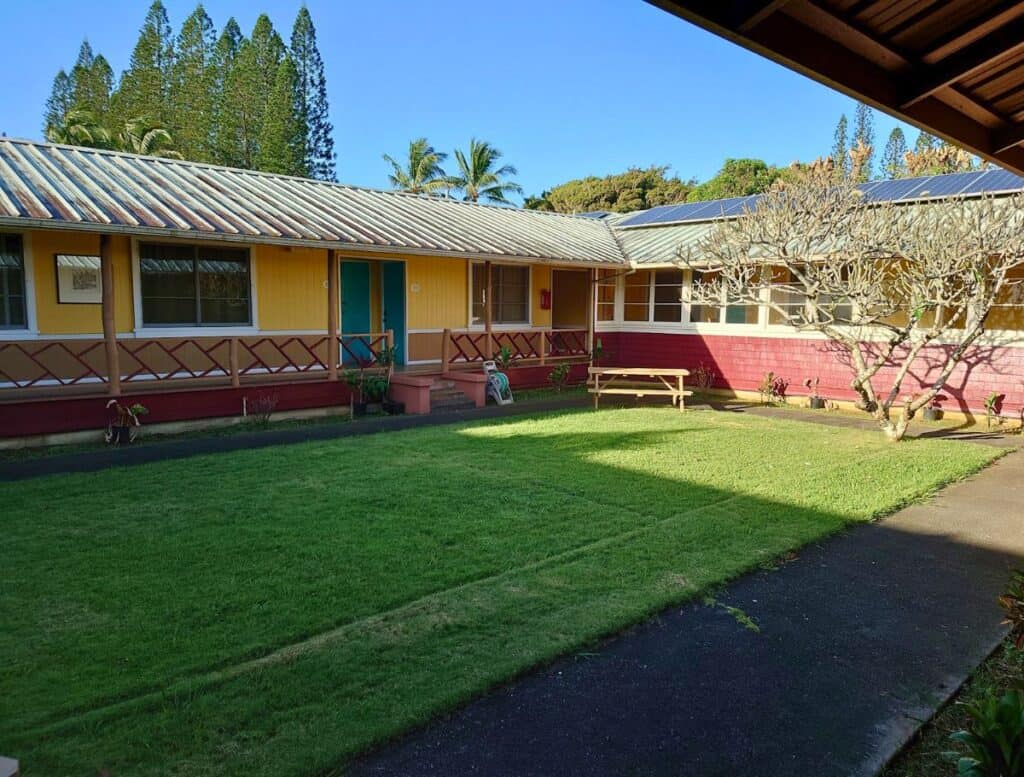 lawn Courtyard and teal room doors