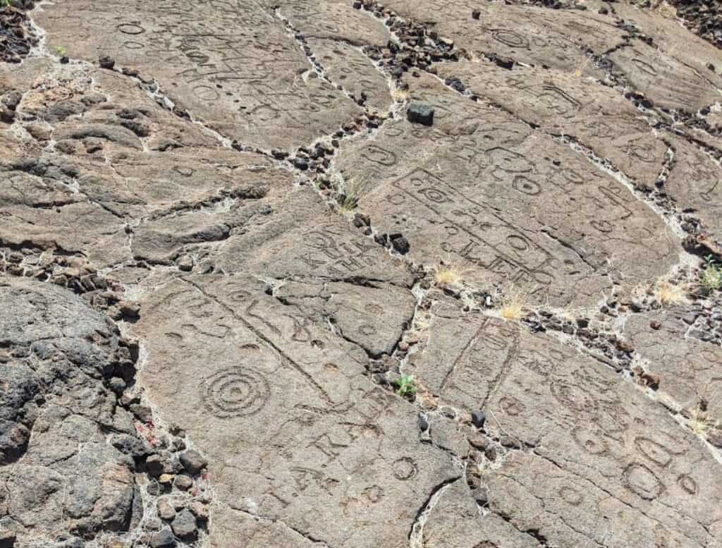 Waikoloa Petroglyph Reserve petroglyphs with English letters