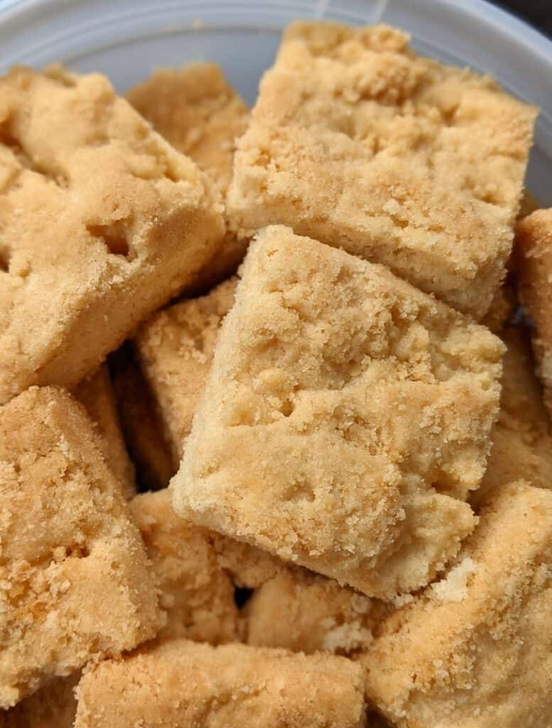 closeup of Bucket of Donna's Cookies' shortbread