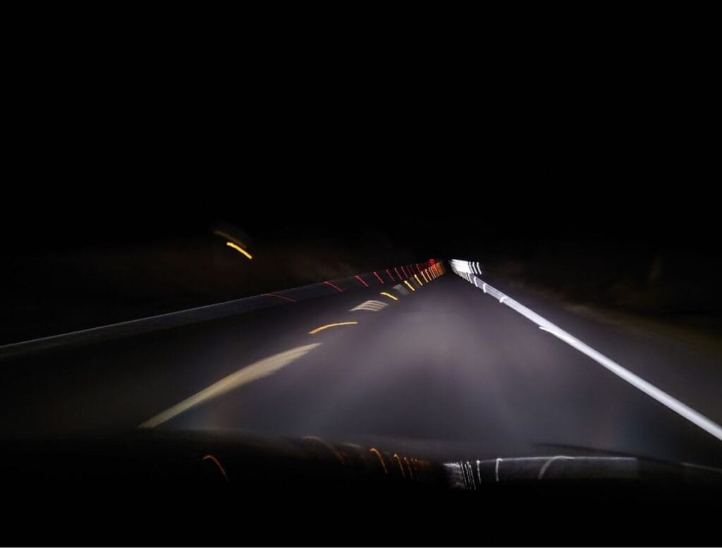 Big Island road illuminated by reflective road paint