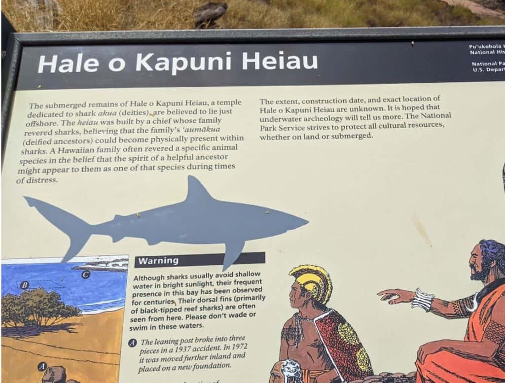 Shark warning sign at Hale o Kapuni Heiau